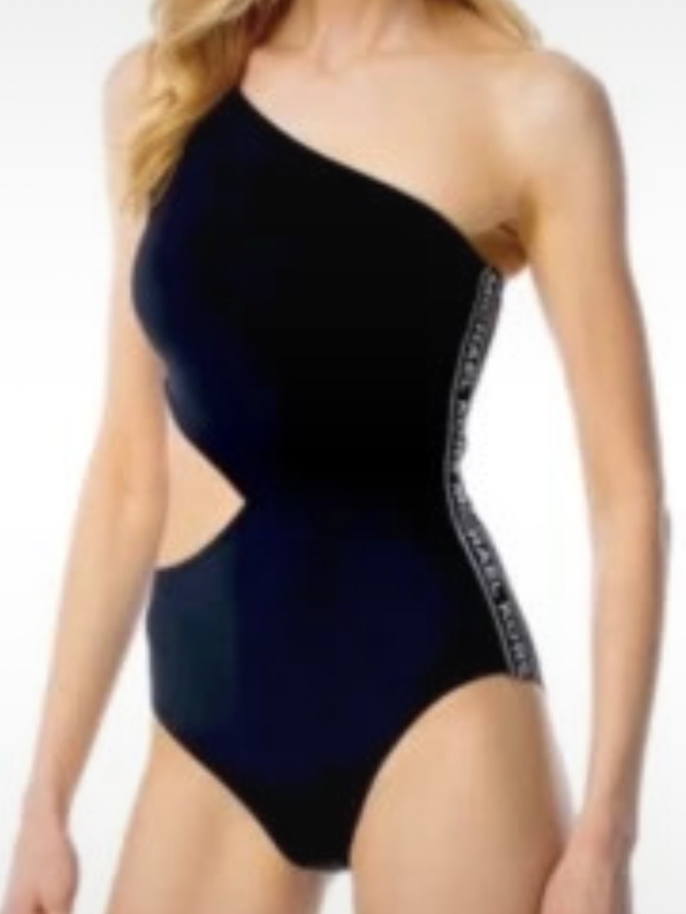 Michael Kors One shoulder cut out swimsuit- black/white logo New without tags